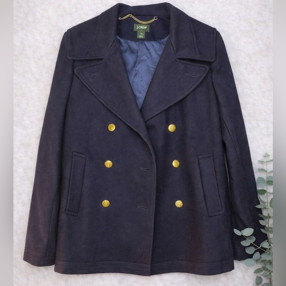 J. Crew Jackets & Blazers - J.Crew Navy Wool Peacoat Gold Crest Buttons Nautical Coat Size 6